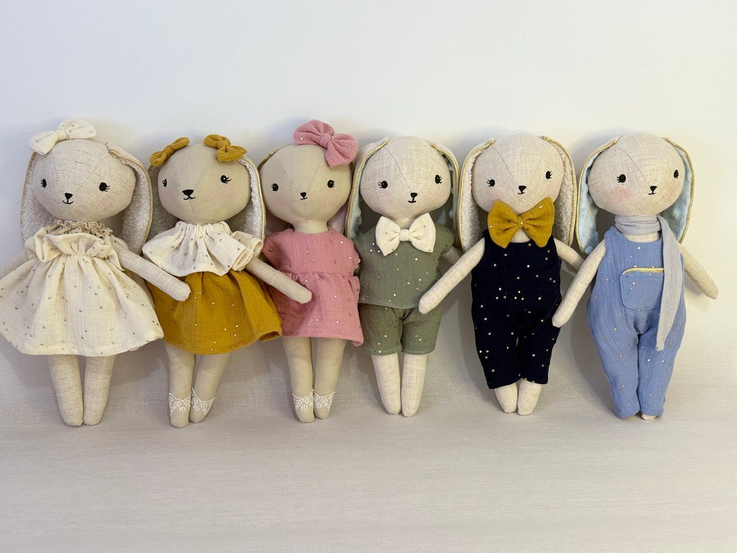 Lapin Luca-Salopette en double gaze à pois dorés