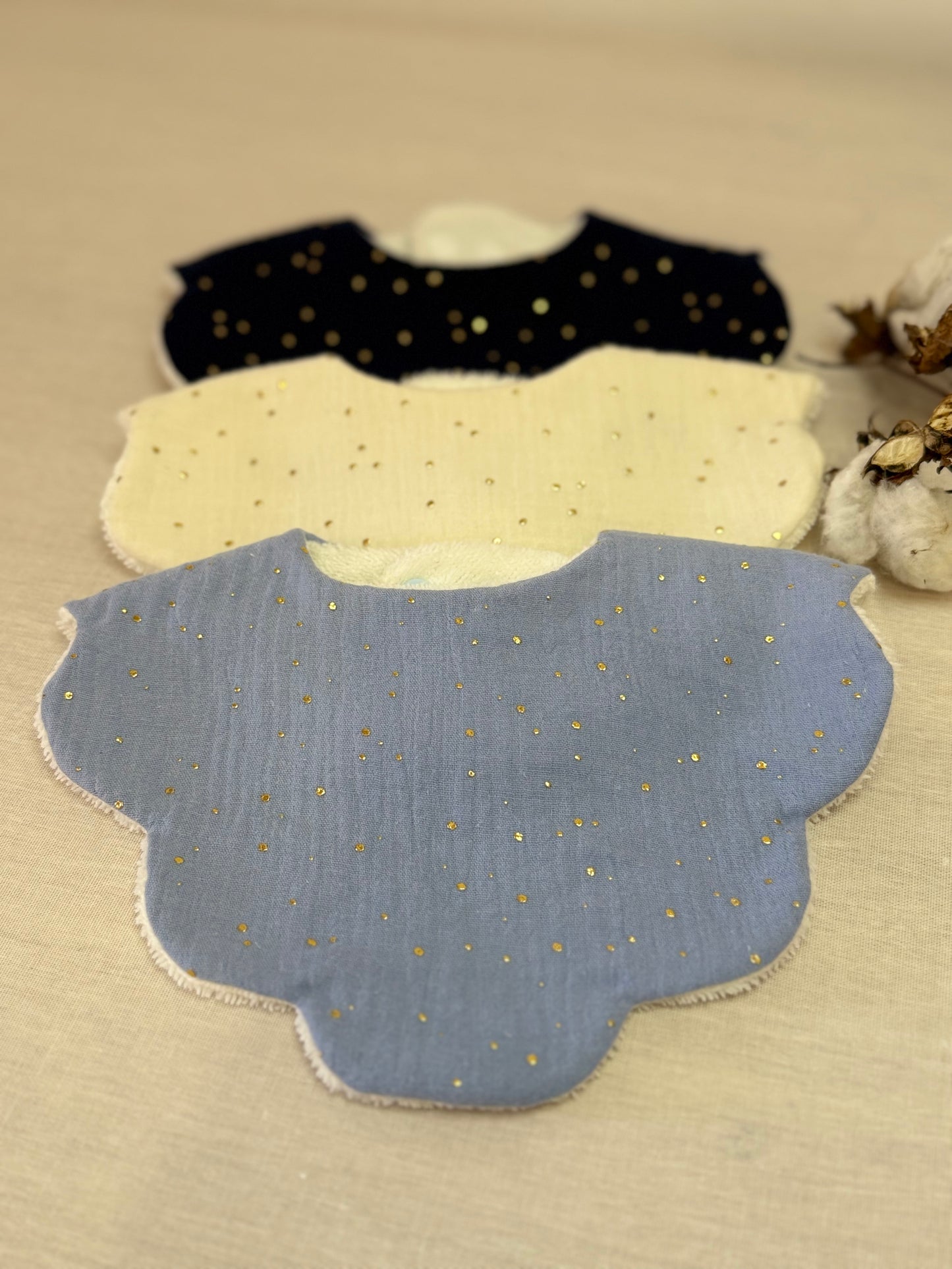 Lot de 3 bavoirs fleur en double gaze