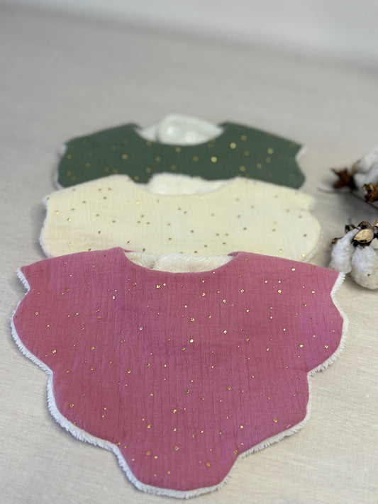 Lot de 3 bavoirs fleur en double gaze