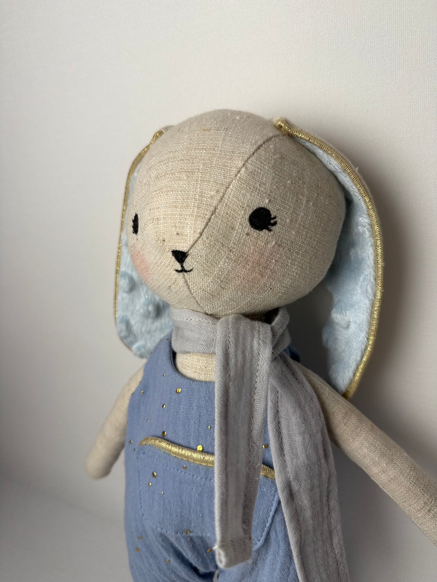 Lapin Luca-Salopette en double gaze à pois dorés