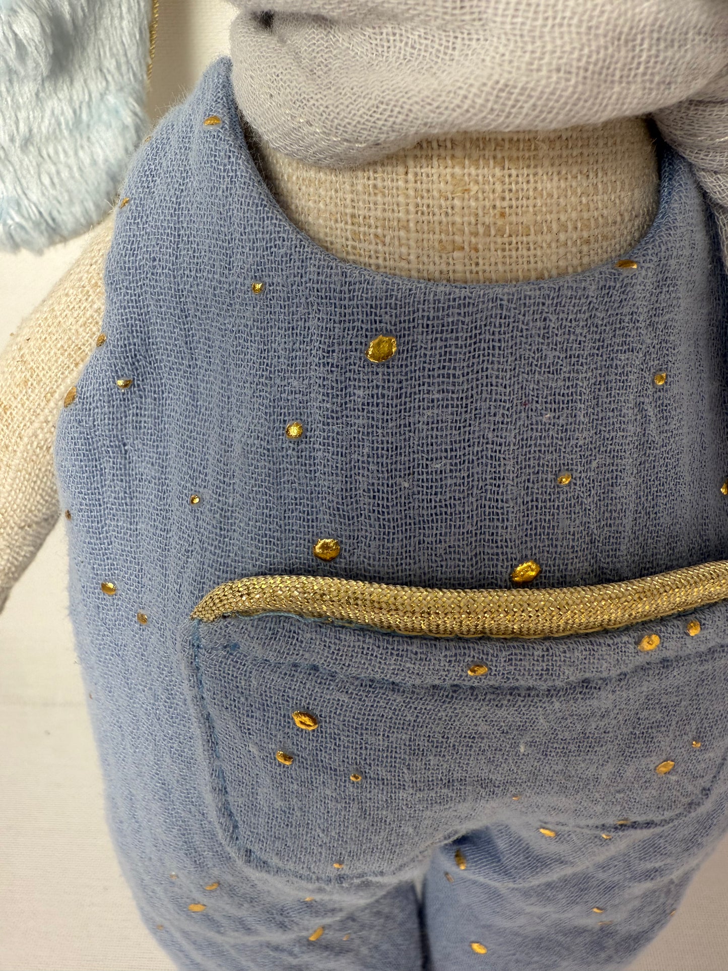 Lapin Luca-Salopette en double gaze à pois dorés