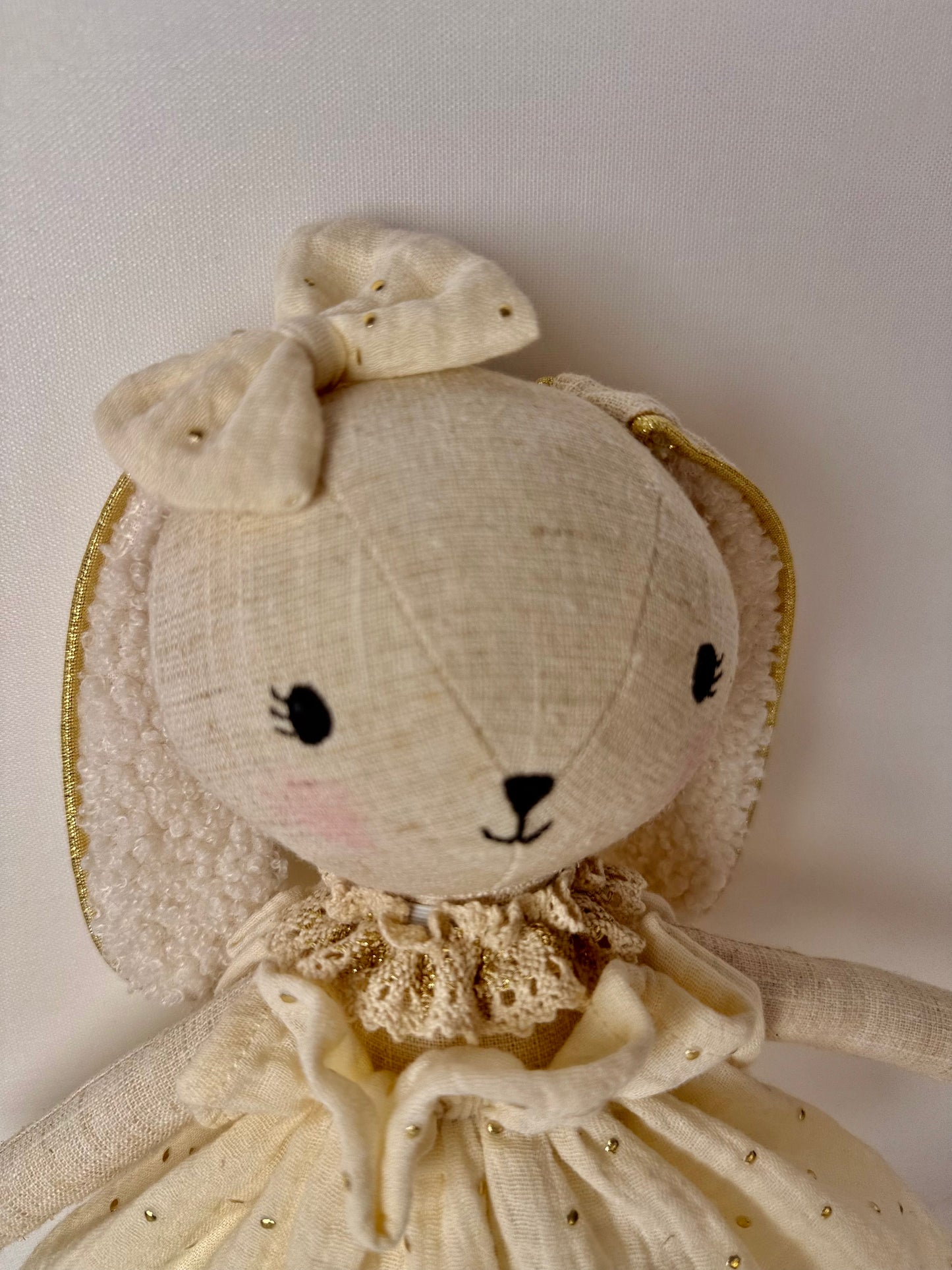 Lapine Luna-Robe et collerette en double gaze à pois dorés