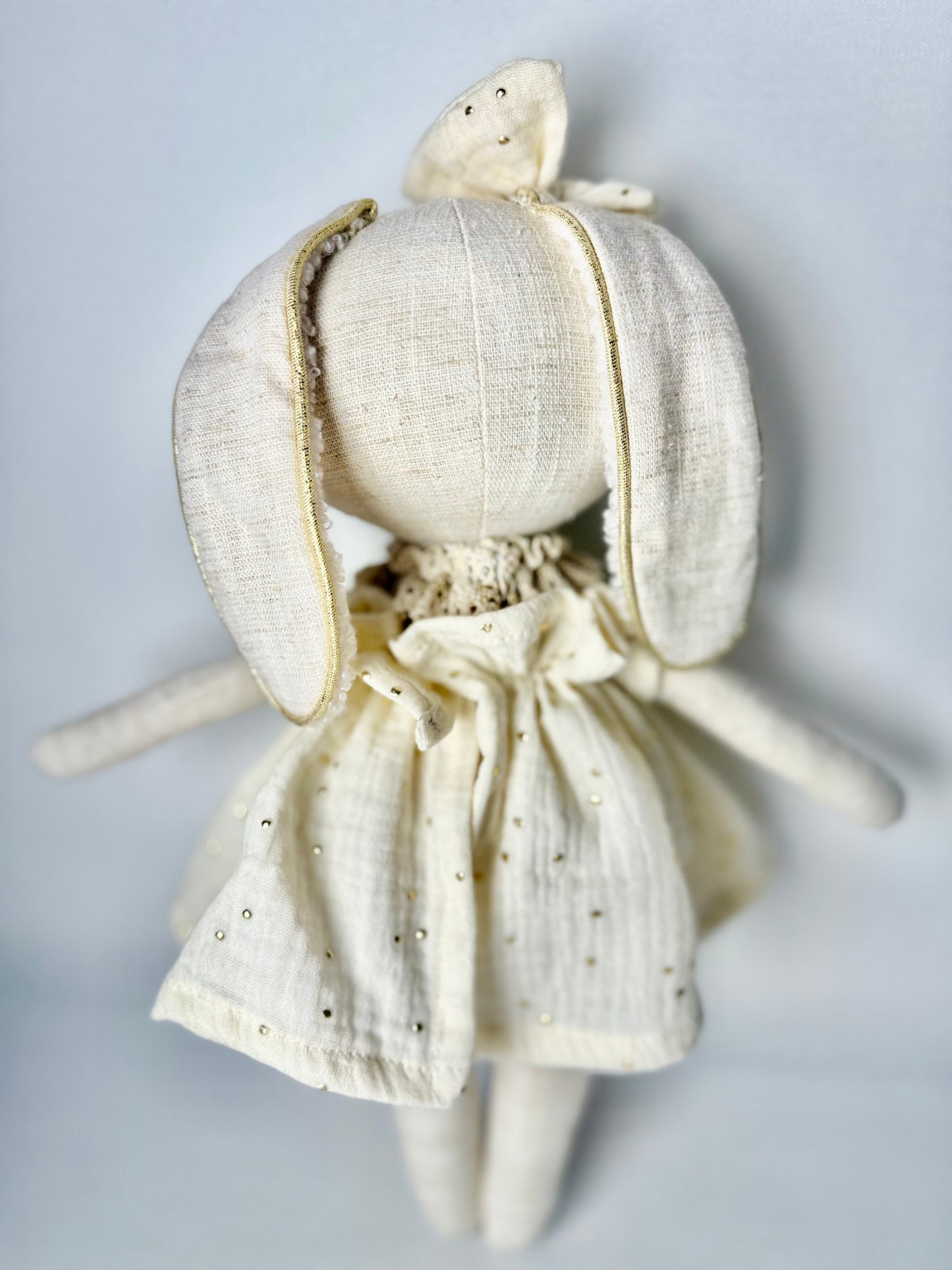 Lapine Luna-Robe et collerette en double gaze à pois dorés