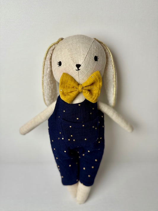 Lapin Lino-salopette en double gaze à pois dorés