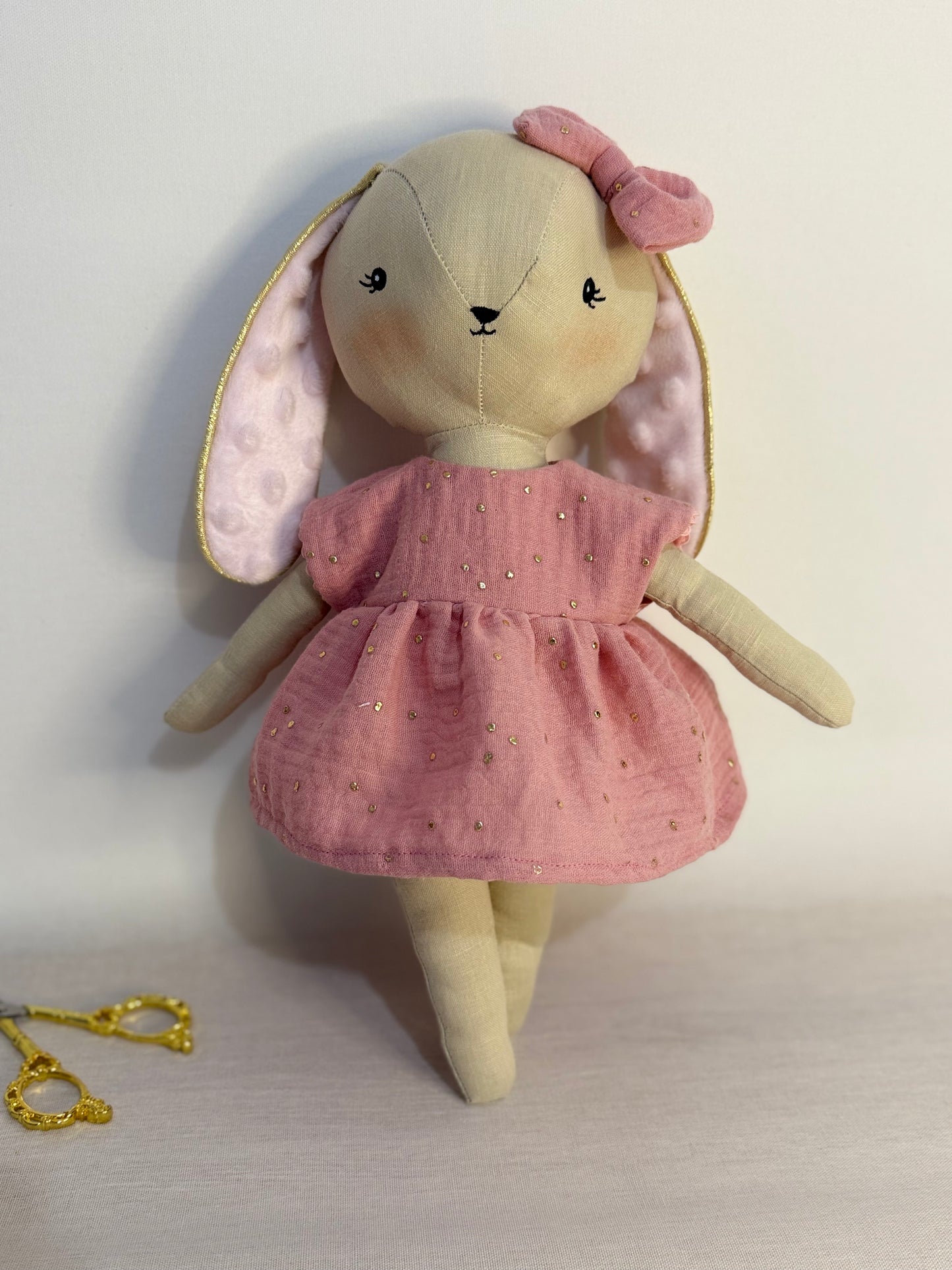 Lapine Léa-Robe en double gaze à pois dorés
